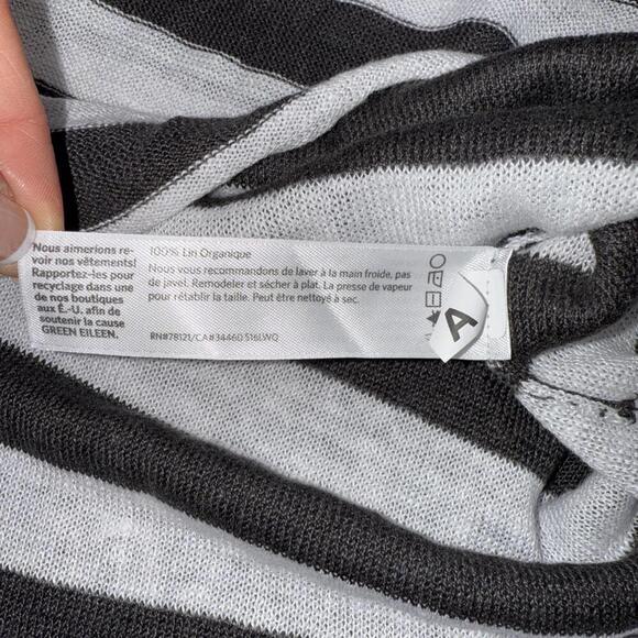 Eileen Fisher Organic Linen Striped Relaxe Top Gray White Boatneck Casual Mediu - Picture 6 of 10